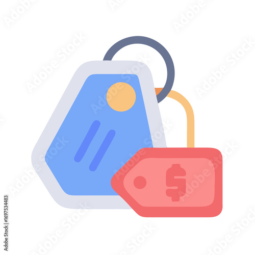 Illustrated price tags showing pricing information on a black background