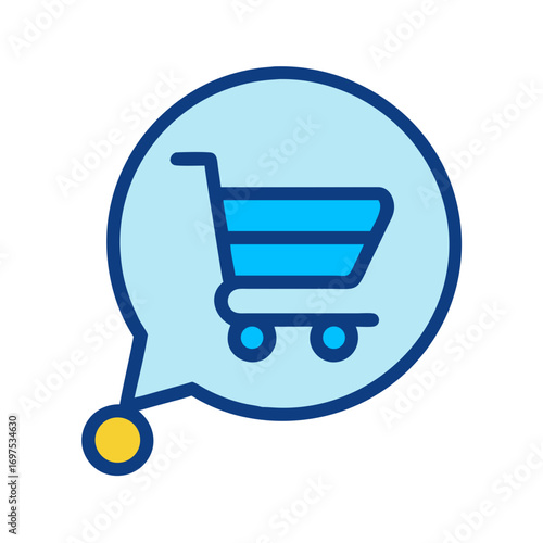 Shopping cart within speech bubble on dark background, icon
