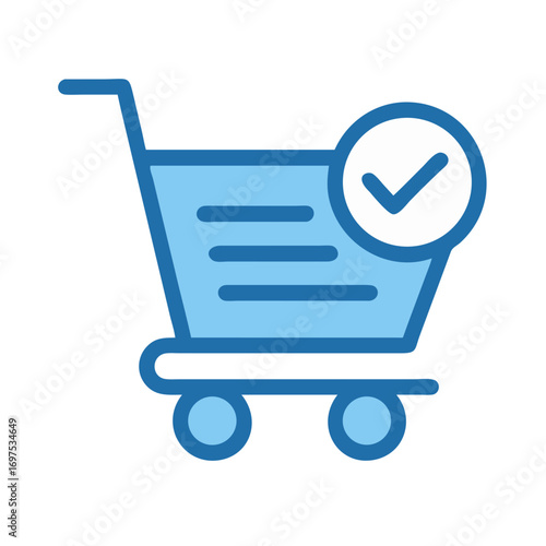 Light blue shopping cart with checkmark icon design