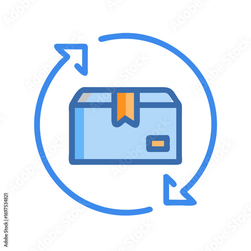 Package return policy and product replacement graphic illustration