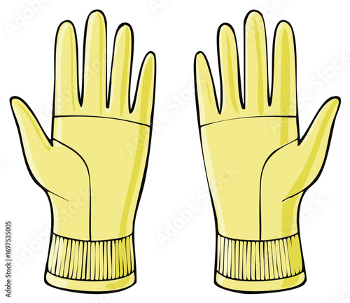 Pair of Yellow Cartoon Rubber Gloves for Cleaning or Protection