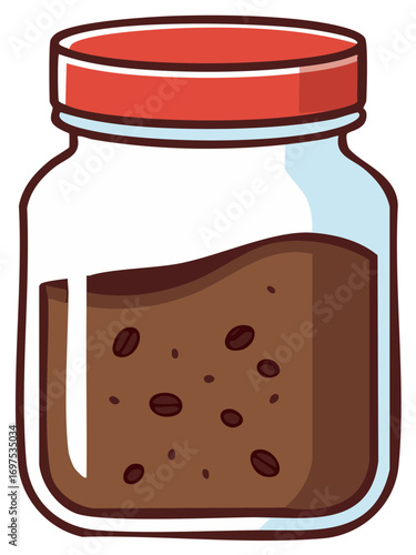 Coffee Beans Infusion in Glass Jar with Red Lid Delicious Beverage Illustration