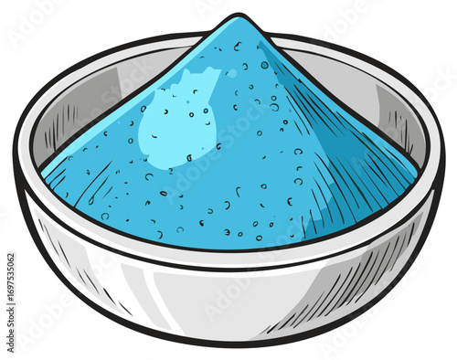 Bowl of Blue Powdered Substance Vector Cartoon Style Illustration