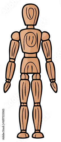 Wooden Art Mannequin Figure Posing Standing Straight Forward Illustration