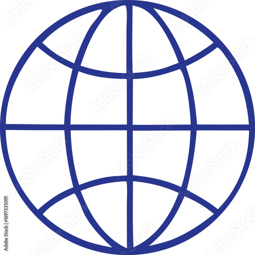 Blue globe network icon representing global connectivity and internet symbol for worldwide communication and digital access