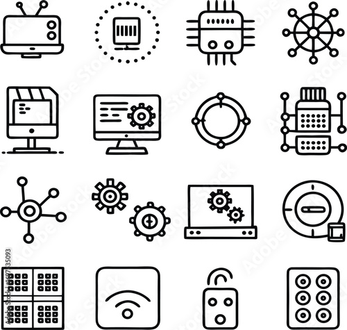 Modern technology and digital icons set for software development cloud computing cybersecurity and data management applications