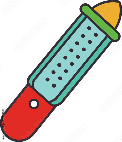 Stylized illustration of a nail file with a red handle and yellow tip