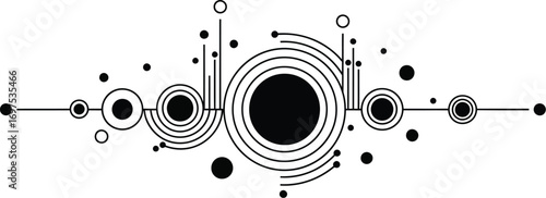 Abstract geometric pattern with concentric circles and radiating lines, evoking cosmic or technological themes