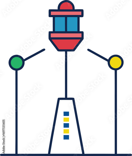 Abstract lighthouse with navigation lights and geometric base