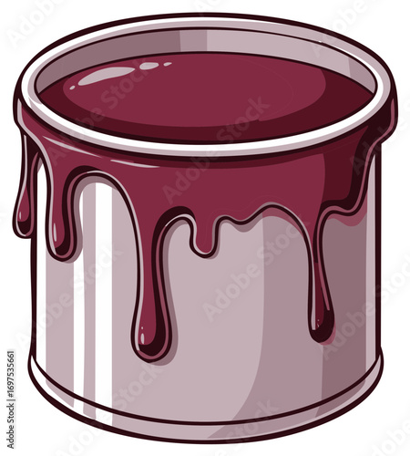 Paint Can with Dripping Maroon Paint Decorative Graphic Element for Crafts, Decor, and Artistic Design
