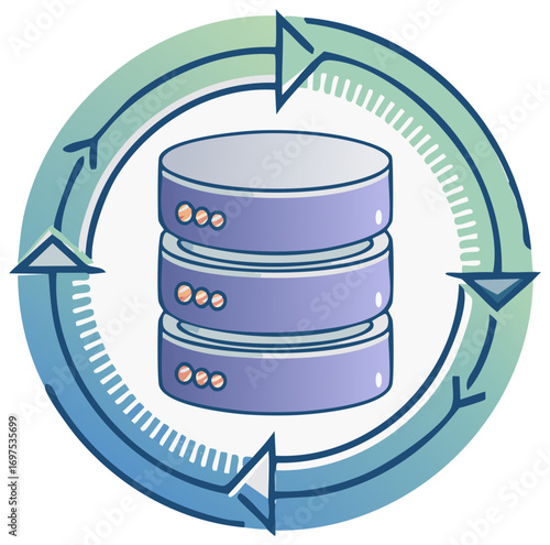 Database synchronization and data backup cycle vector illustration