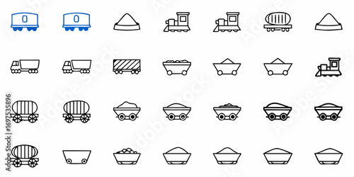 Illustration showing various modes of transportation including trains trucks and open and closed cargo containers