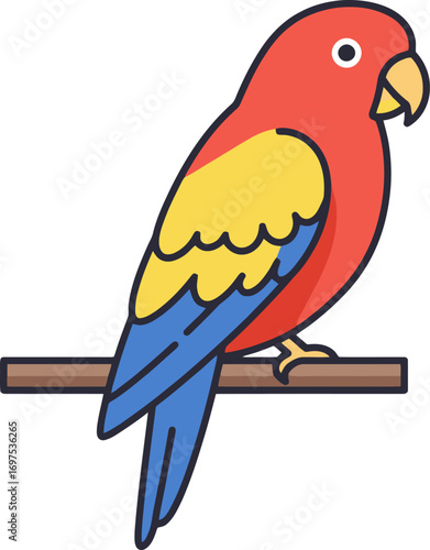Colorful Cartoon Parrot Perched on Branch