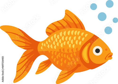 Cute Orange Goldfish Swimming with Bubbles