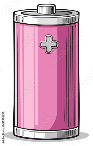 Pink Battery Cell Illustration with Positive Sign for Energy Power and Electricity