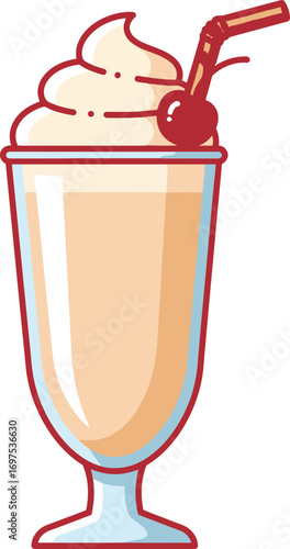 Delicious Creamy Milkshake with Cherry and Straw