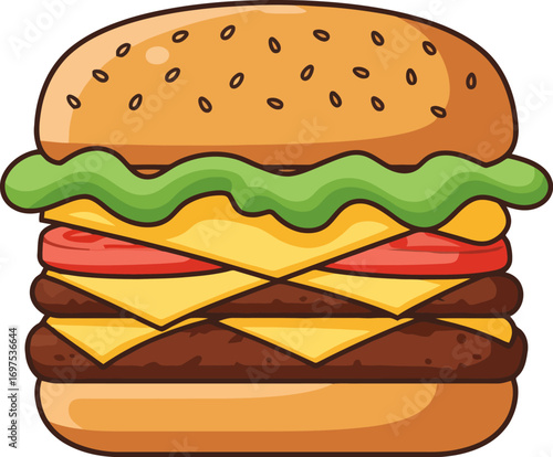Delicious Cartoon Double Cheeseburger Illustration