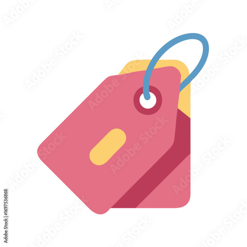 Two stacked pink price tags with blue string