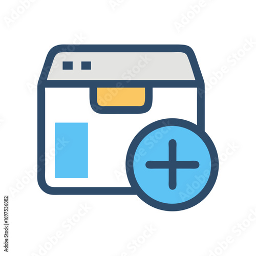 Simple Box Icon with Plus Sign for Adding Items