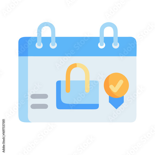 Digital Calendar with Shopping Bag Icon and Check Mark