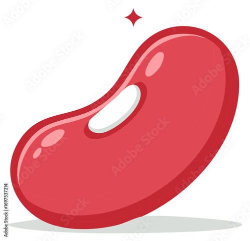 Vibrant glossy single red jelly bean sweet candy confectionery dessert snack isolated illustration