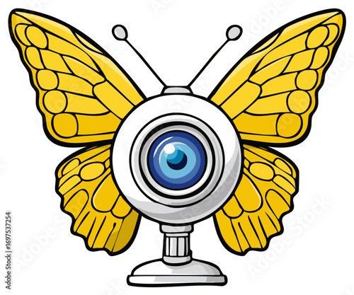 Digital Webcam with Yellow Butterfly Wings Illustration