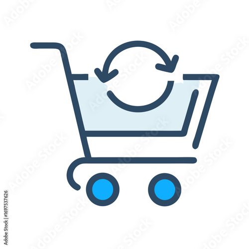 Shopping cart with refresh arrows symbol for easy returns