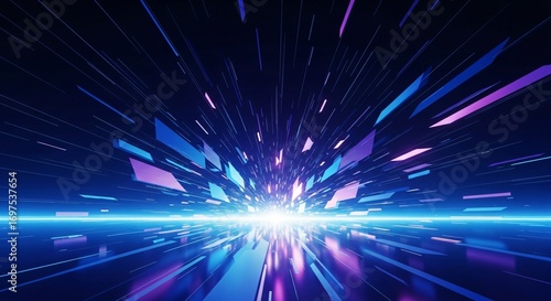 Abstract Technology Background With Vibrant Blue and Purple Lights
