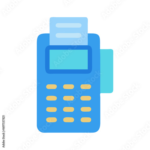 Stylized payment terminal with receipt in flat vector illustration