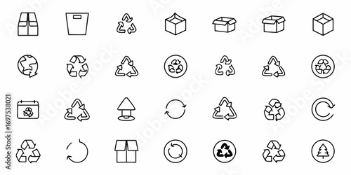 Collection of delivery and shipping icons including trucks boxes planes and logistics related symbols set up neatly