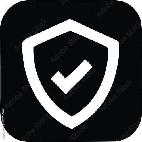 Modern shield and checkmark icon symbolizing security protection and approval for digital applications and services