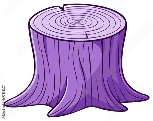 Vibrant purple cartoon tree stump illustration featuring distinct annual growth rings and natural wood texture