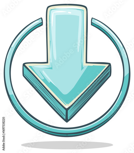 Hand-Drawn Arrow Icon Suggesting Download, Direction, or Data Flow in a Turquoise Color Palette