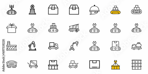 Set of outline icons depicting various objects and concepts in a simple and minimalist style design theme