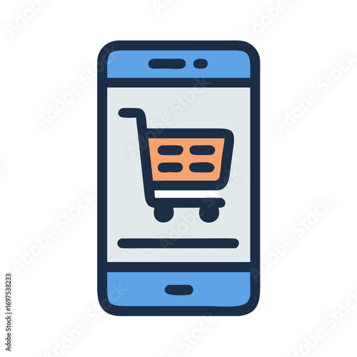 Mobile phone displaying shopping cart for online purchase