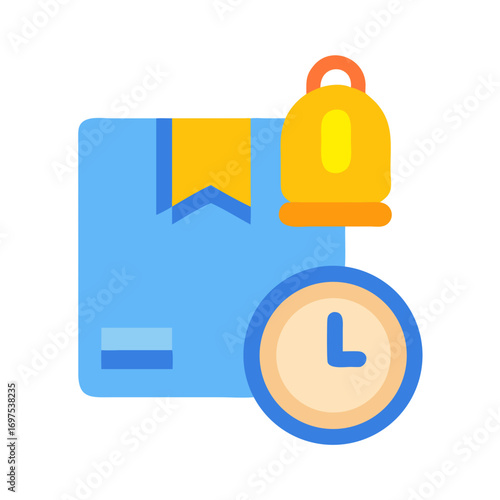 Delivery notification alert with clock near package box
