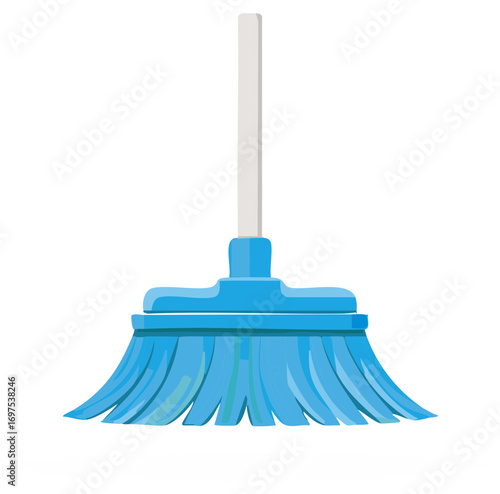 Vibrant blue sweeping broom illustration representing household chores and tidiness