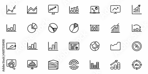 Collection of hand drawn business data charts and graphs representing financial analysis and statistics