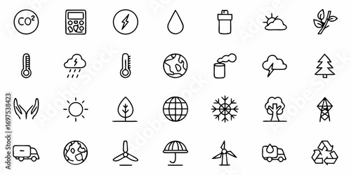 Collection of network and data management icons including servers, clouds, files, and other related symbols
