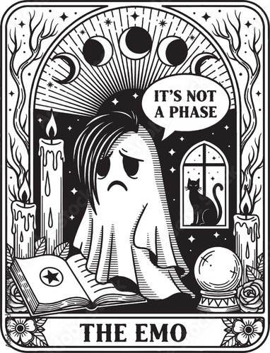 Goth Ghost Character Reading Book with Emo Quote and Moon Phases