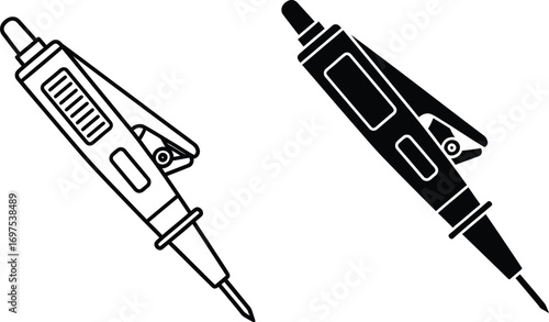 Two electrical test probes, one outlined and one solid black, ready for measurement.