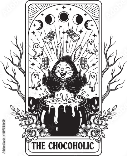 Chocolate Lover Chocoholic Witch Surrounded by Desserts and Magic