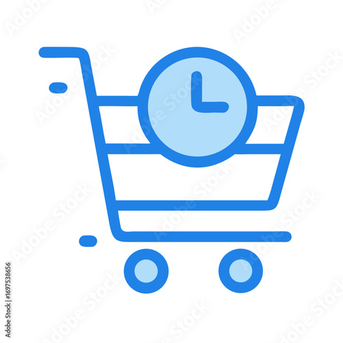 Shopping cart with clock icon emphasizing timely delivery service