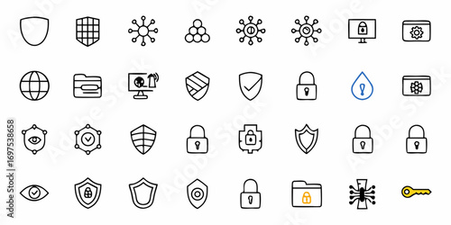 A collection of cloud computing and database icons representing data storage and networking services