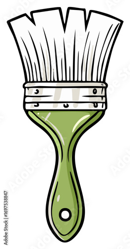 Painter's Brush with a Green Handle and White Bristles Cartoon Style Illustration