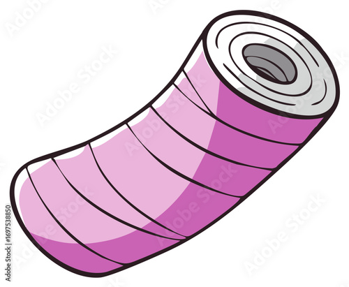 Cartoon Illustration of a Rolled Up Pink Medical Bandage for First Aid Treatment