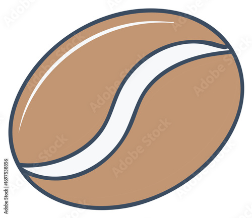 Stylized coffee bean vector illustration with curved white marking and dark blue outline.