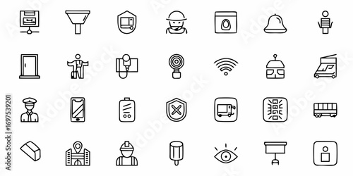 Collection of medical and scientific icons including microscope slides, syringes, and laboratory glassware