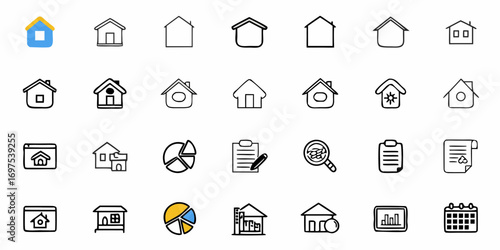 Collection of medical and healthcare related icons including masks hearts and hygiene elements in outline style