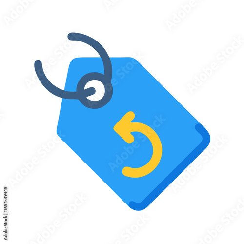 Blue price tag with return arrow, shopping concept